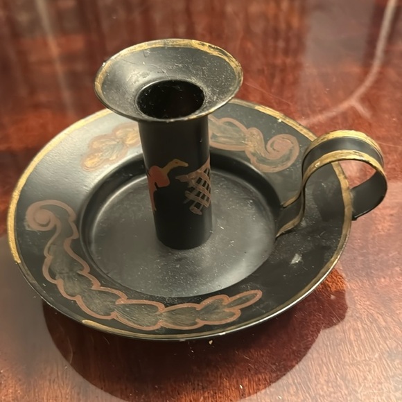 Centrum Company Vintage Black Painted Metal Tapered Candle Holder w Handle - Picture 1 of 4